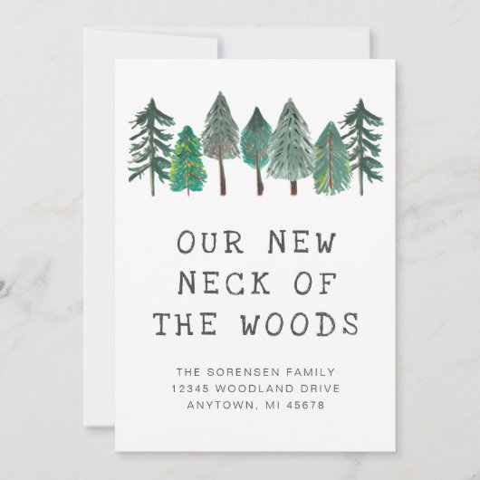 Nieuwe nek van de Bossen Familie Foto Moving Aankondiging (Voorkant)