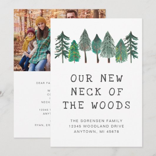 Nieuwe nek van de Bossen Familie Foto Moving Aankondiging (Voorkant / Achterkant)