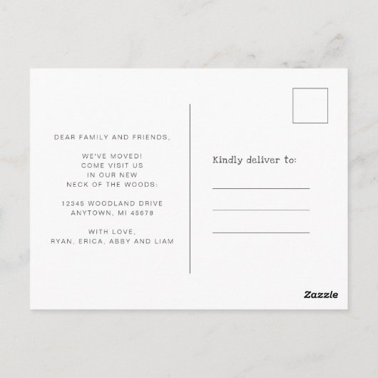 Nieuwe nek van de Bossen Foto Bewegende Aankondigi Briefkaart (Achterkant)