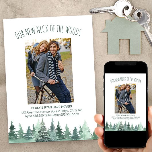 Nieuwe nek van de Bossen Pine Forest Photo Moving Aankondiging