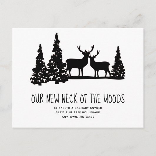 Nieuwe nek van de Bossen Rustic Deer Trees Moving Briefkaart (Voorkant)