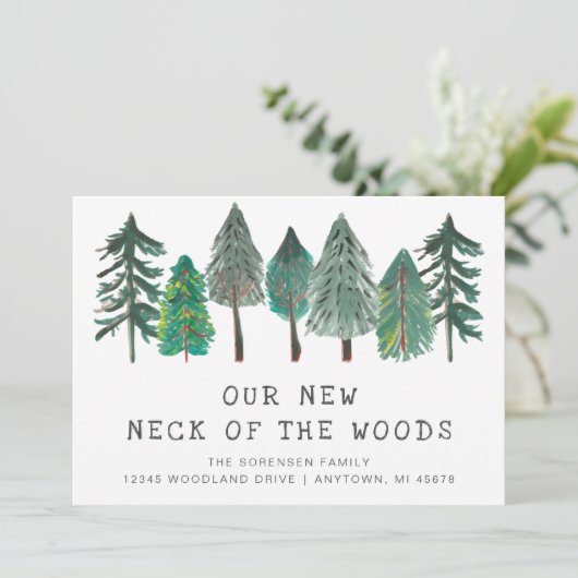 Nieuwe nek van de Bossen Rustic Moving Aankondiging (Staand voorkant)