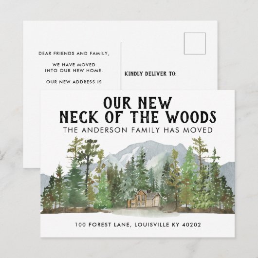 Nieuwe nek van het Bos Forest Mountain House Movin Aankondigingskaart (Voorkant / Achterkant)