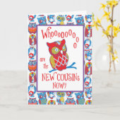 Nieuwe neven gefeliciteerd, Schattigee uilen Kaart (Gele Bloem)