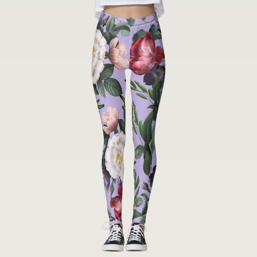 Nieuwe nieuwkomers moderne bloemetjestuin paars leggings (Voorkant)