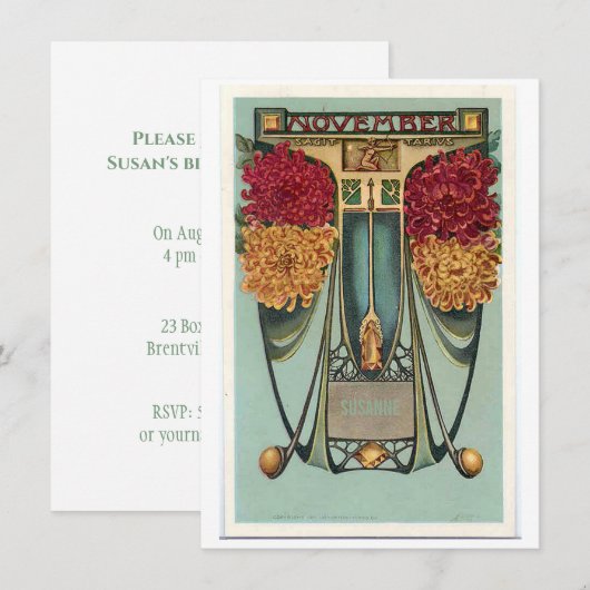 Nieuwe November Boogschutter verjaardagsuitnodigin Kaart (Voorkant / Achterkant)