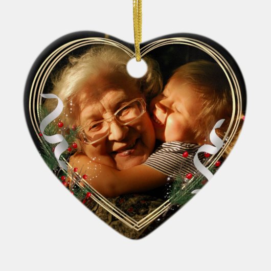 Nieuwe Oma 1e Kerst Goud Lijst Foto Keramisch Ornament (Voorkant)