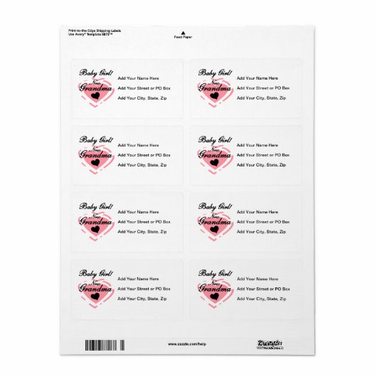 Nieuwe oma Baby Girl Pink Heart Gifts Etiket (Full Sheet)