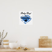 Nieuwe Oma Baby Jongen Blauw Hart Gifts Poster (Keuken)