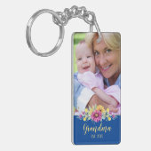 Nieuwe Oma Elegant Bloemen Blauw | Foto Sleutelhanger (Voorkant Links)