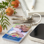 Nieuwe Oma Elegant Bloemen Blauw | Foto Sleutelhanger (Voorkant Rechts)