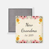 Nieuwe oma Est. 2019 Nieuwe Grootmoeder Floral Magneet (Voorkant / Achterkant)