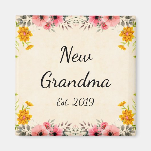 Nieuwe oma Est. 2019 Nieuwe Grootmoeder Floral Magneet (Voorkant)