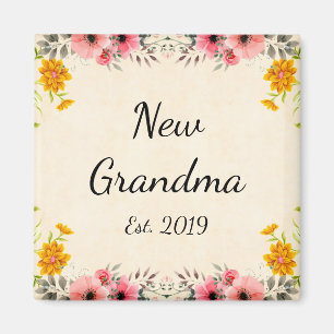 Nieuwe oma Est. Grootmoeder Floral 2019 Magneet
