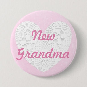 Nieuwe oma trots roze kanten knoop ronde button 7,6 cm