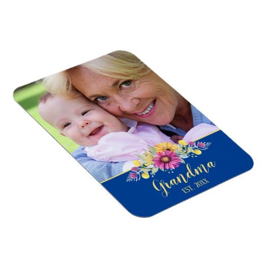 Nieuwe oma Vibrant Flowers op Bright Blue | Foto Magneet (Rechterzijde)