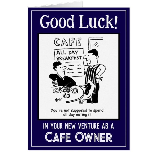 Nieuwe onderneming als caféeigenaar. Gelukskaart (Voorkant)