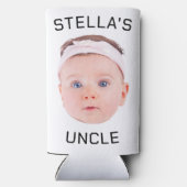 Nieuwe Oom Gift, Aangepaste Baby Gezicht Foto Gift Seltzer Blikjeskoeler (Achterkant)