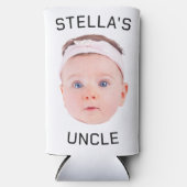 Nieuwe Oom Gift, Aangepaste Baby Gezicht Foto Gift Seltzer Blikjeskoeler (Voorkant)