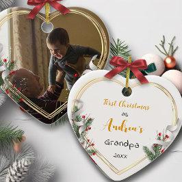 Nieuwe Opa & Baby Holly Pine Gold Lijst Foto Ornament