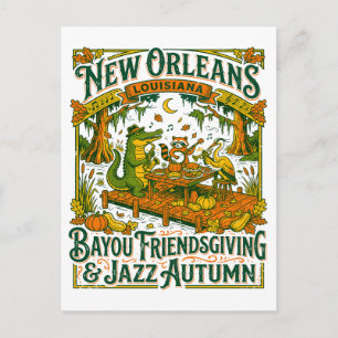 Nieuwe Orlean Bayou Friendsgiving En Jazz Herfst Briefkaart