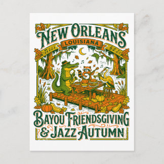 Nieuwe Orlean Bayou Friendsgiving En Jazz Herfst Briefkaart