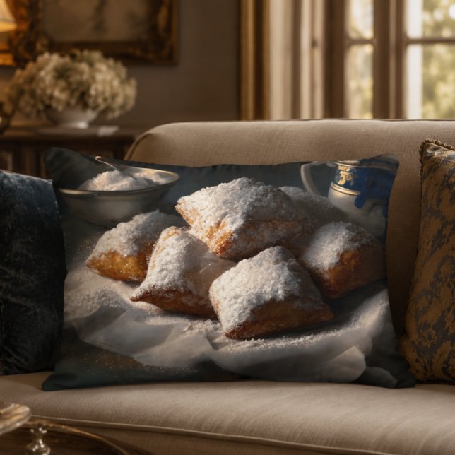Nieuwe Orlean Beignets Accentkussen Accent Kussen (New Orleans Beignets Art Print | Affordable Wall Art | Impressionist Food Painting, French Quarter D)