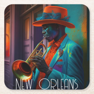 Nieuwe orleans Jazz Trumpet Player in NOLA Kartonnen Onderzetters
