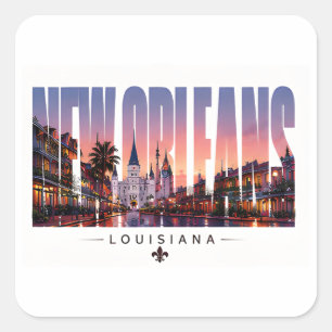 Nieuwe Orléans Louisiana Franse Wijk Reis Scene Vierkante Sticker