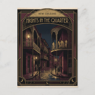 Nieuwe Orleans Nachten in de Quarter Art Deco Ontw Briefkaart