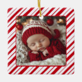 Nieuwe Ouder Baby's Eerste Kerstfoto Pepermunt Keramisch Ornament (Voorkant)