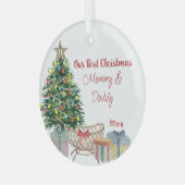 Nieuwe Ouders Eerste Kerstboom en Wieg Glas Ornament (Voorkant links)