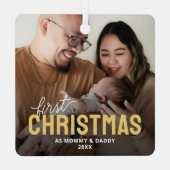 Nieuwe ouders eerste kerstfoto metalen ornament (Achterkant)