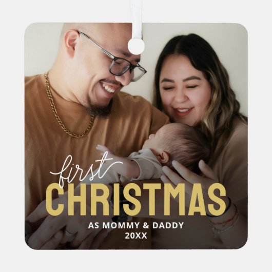 Nieuwe ouders eerste kerstfoto metalen ornament (Achterkant)