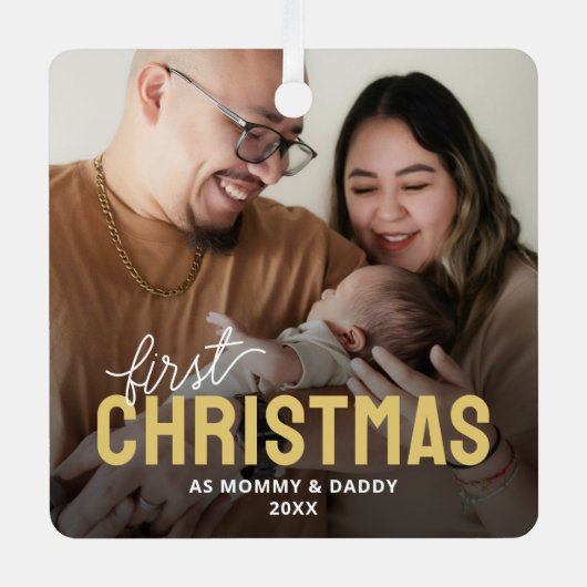 Nieuwe ouders eerste kerstfoto metalen ornament (Voorkant)