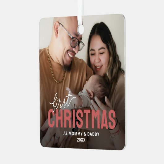 Nieuwe ouders eerste kerstfoto metalen ornament (Voorkant links)