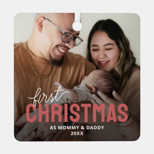 Nieuwe ouders eerste kerstfoto metalen ornament (Achterkant)