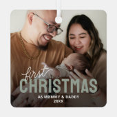 Nieuwe ouders eerste kerstfoto metalen ornament (Achterkant)