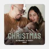 Nieuwe ouders eerste kerstfoto metalen ornament (Voorkant)