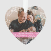 Nieuwe Ouders Eerste Kerstmis Snowflakes Roze Foto Ornament (voorkant)