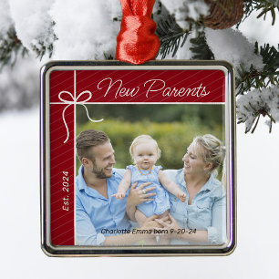 Nieuwe ouders Familie Eerste Kerstfoto Metalen Ornament