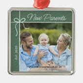Nieuwe ouders Familie Eerste Kerstfoto Metalen Ornament (Voorkant)