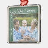 Nieuwe ouders Familie Eerste Kerstfoto Metalen Ornament (Links)