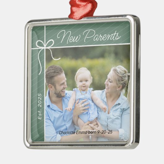 Nieuwe ouders Familie Eerste Kerstfoto Metalen Ornament (Links)