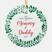 Nieuwe Ouders gepersonaliseerd op de eerste kerstm Keramisch Ornament (Voorkant)