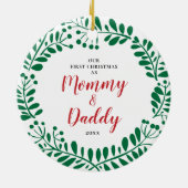 Nieuwe Ouders gepersonaliseerd op de eerste kerstm Keramisch Ornament (Achterkant)