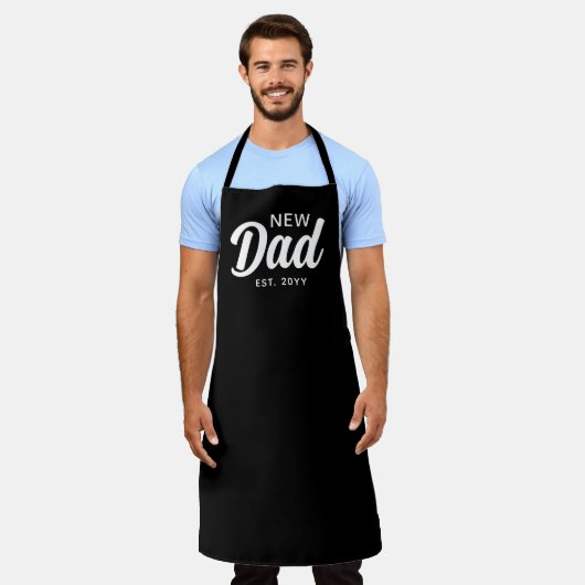 Nieuwe papa zwart-wit script aangepaste chef-kok schort (Gedragen)