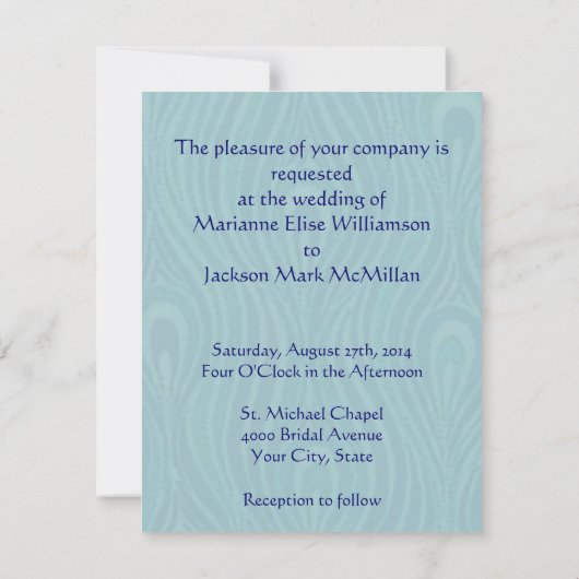 Nieuwe Peacock Wedding Invitation Kaart (Achterkant)