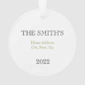 Nieuwe persoonlijke startnaam, adres, postcode jaa ornament (achterkant)