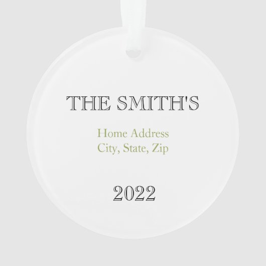 Nieuwe persoonlijke startnaam, adres, postcode jaa ornament (achterkant)